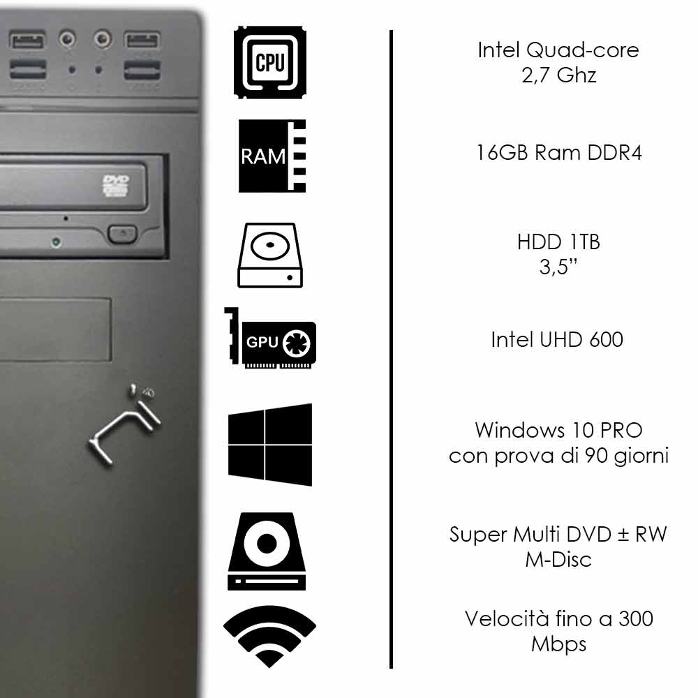 Pc fisso 3 monitor intel quad-core 16gb ram 1 tb hard disk windows 10 wifi hdmi foto 3