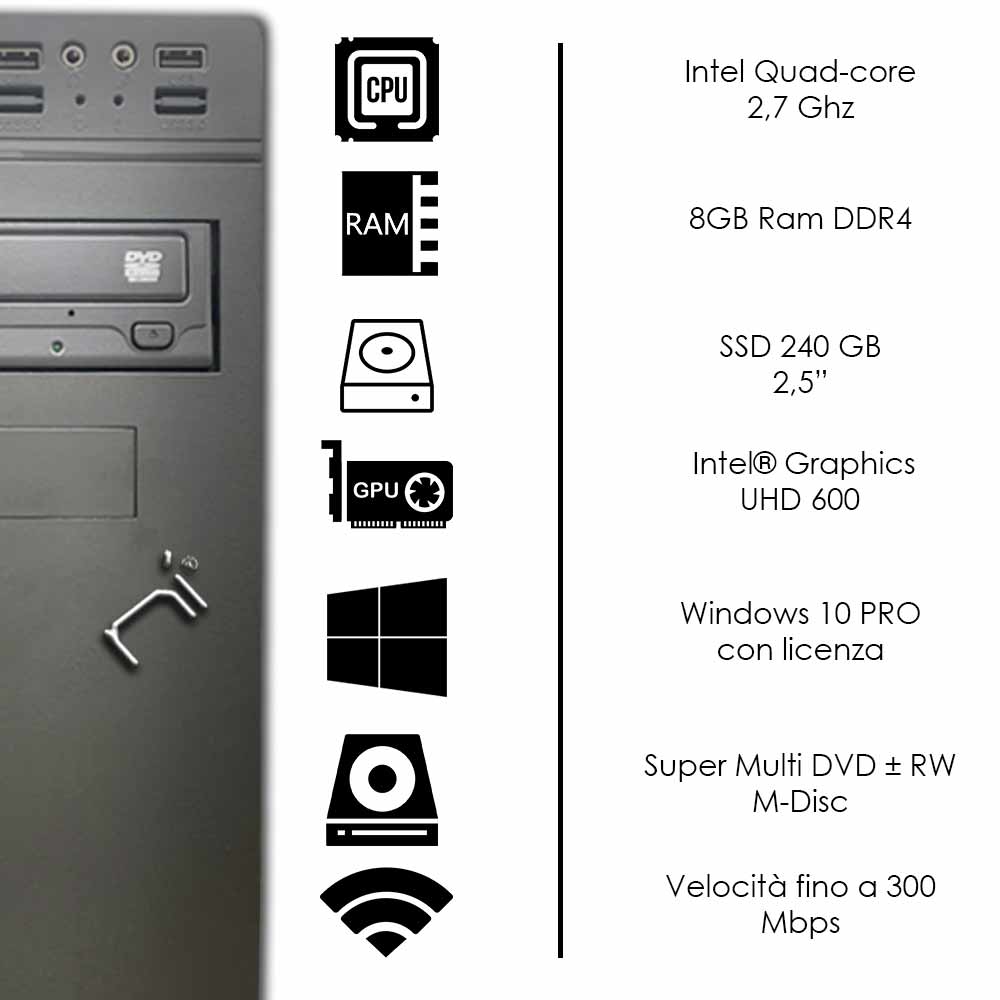 Pc fisso assemblato Pulsar Intel quad core 8gb ram DDR4 ssd 240gb WiFi HDMI foto 3