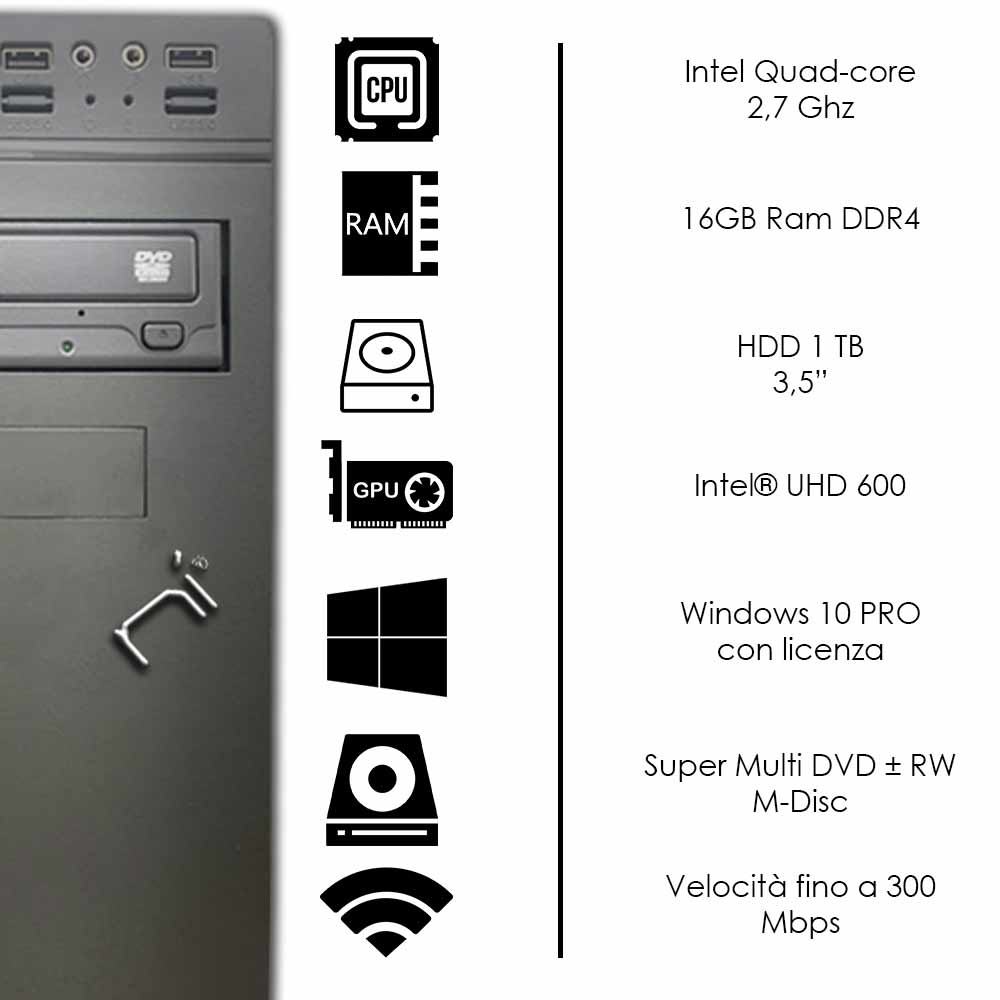 Pc fisso Windows 10 con licenza Intel quad core 16gb ram DDR4 hard disk 1tb WiFi foto 3