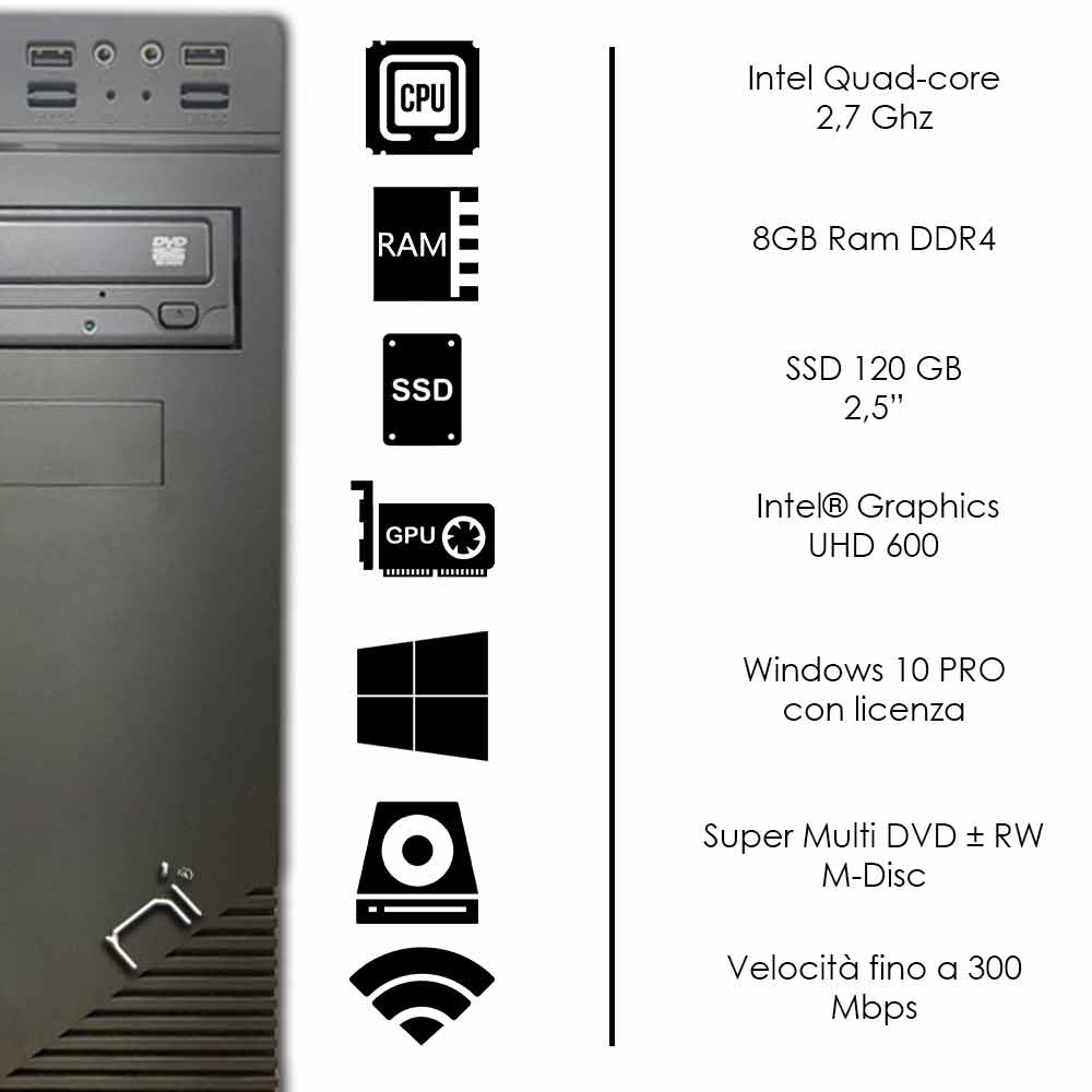 Pc fisso Windows 10 con licenza Intel quad core 8gb ram DDR4 ssd 120gb WiFi foto 3