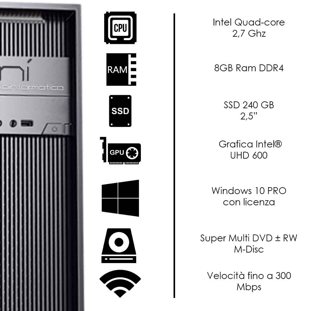 Pc fisso Windows 10 con licenza Intel quad core 8gb ram DDR4 ssd 240gb WiFi HDMI foto 3