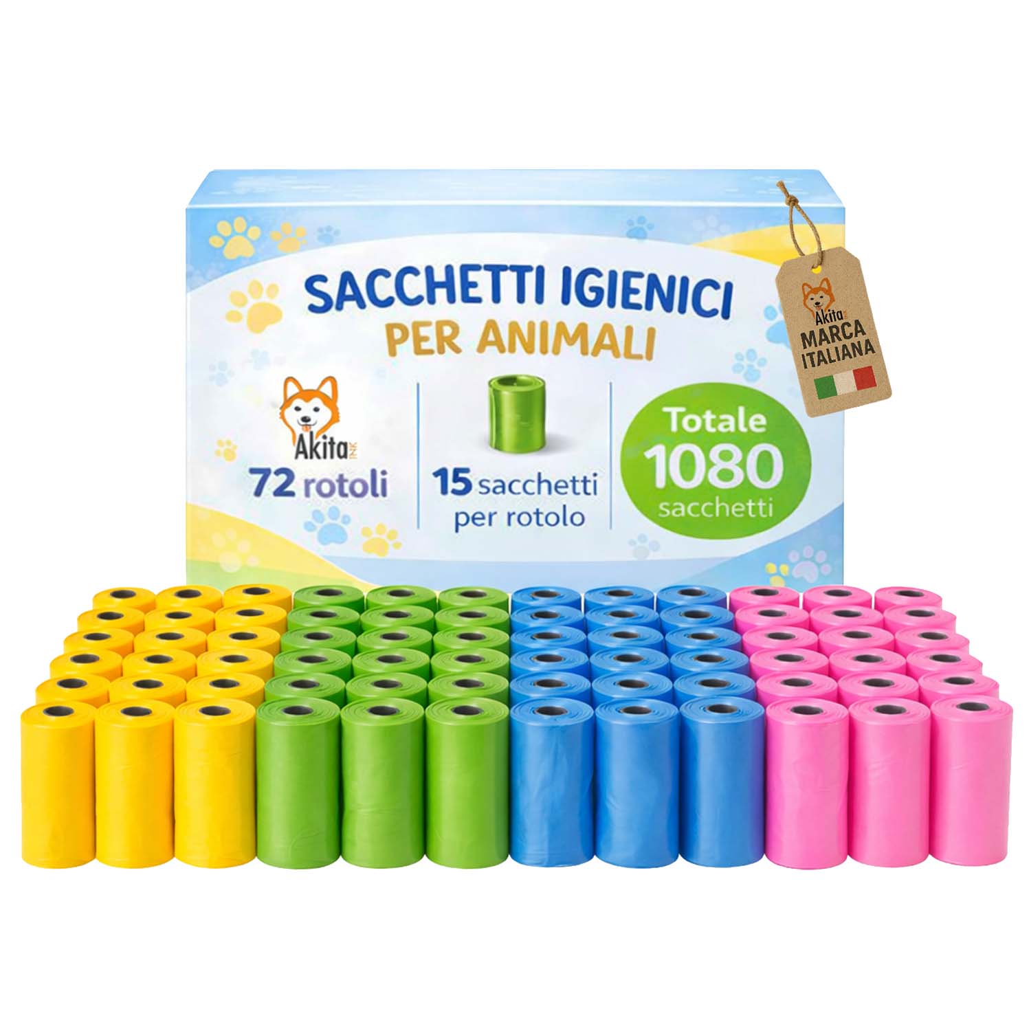 Sacchetti Igienici per Animali 1080 Pz Colorati 72 Rotoli foto 2