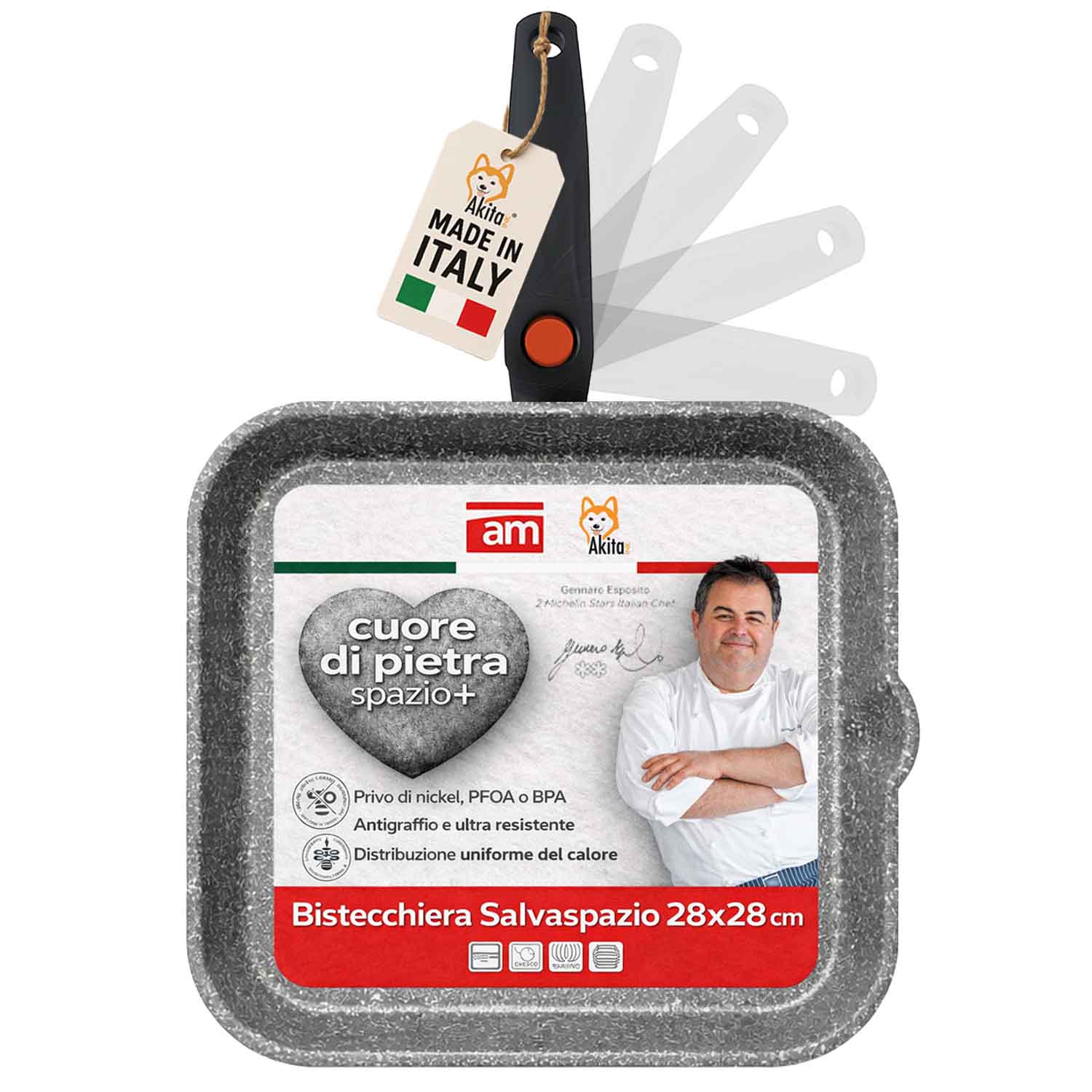 Bistecchiera Cuore di Pietra 28x28 cm Antiaderente Salvaspazio