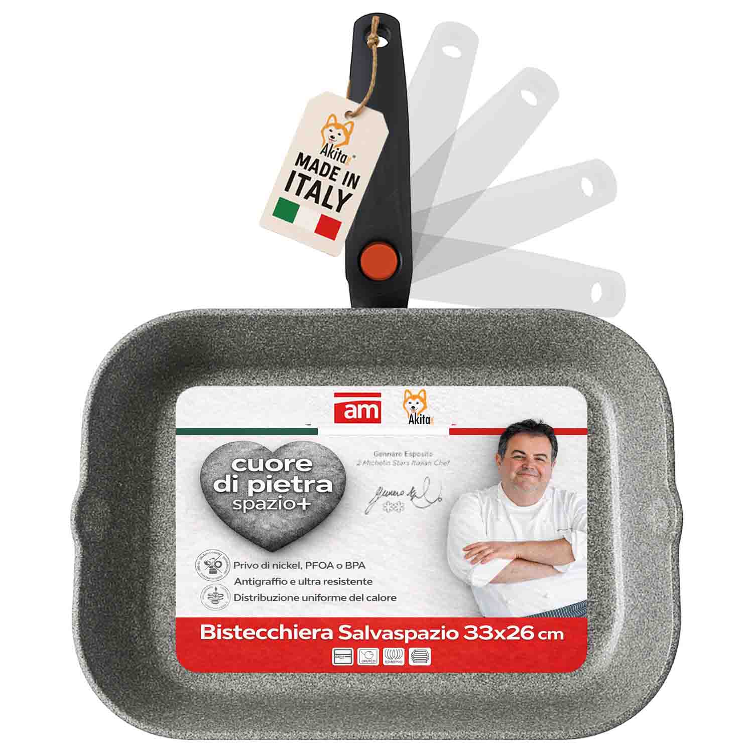 Bistecchiera Cuore di Pietra 33x26 cm Antiaderente Salvaspazio foto 2