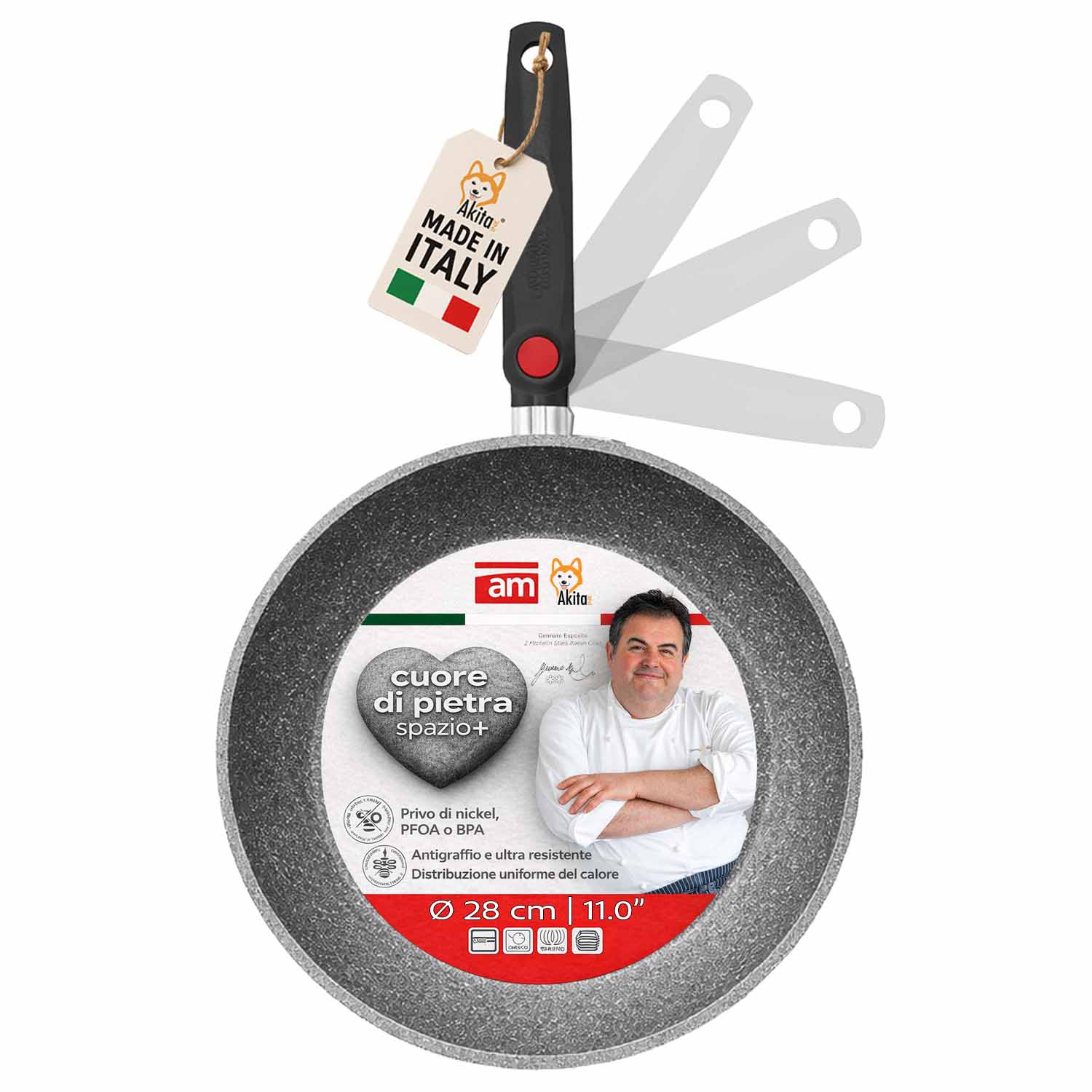 Padella cuore di pietra 28 cm induzione manico pieghevole