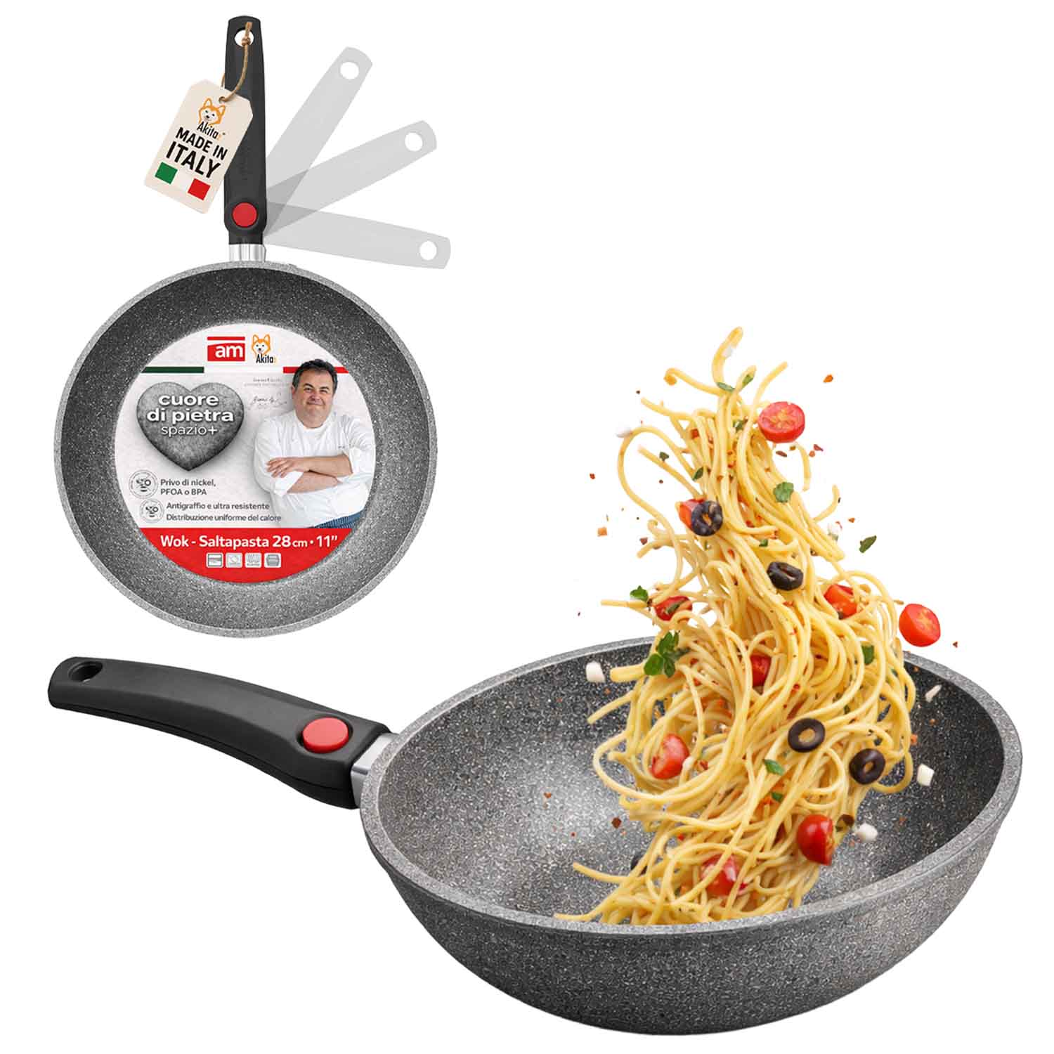 Wok Saltapasta Cuore di Pietra 28 cm Induzione Pieghevole