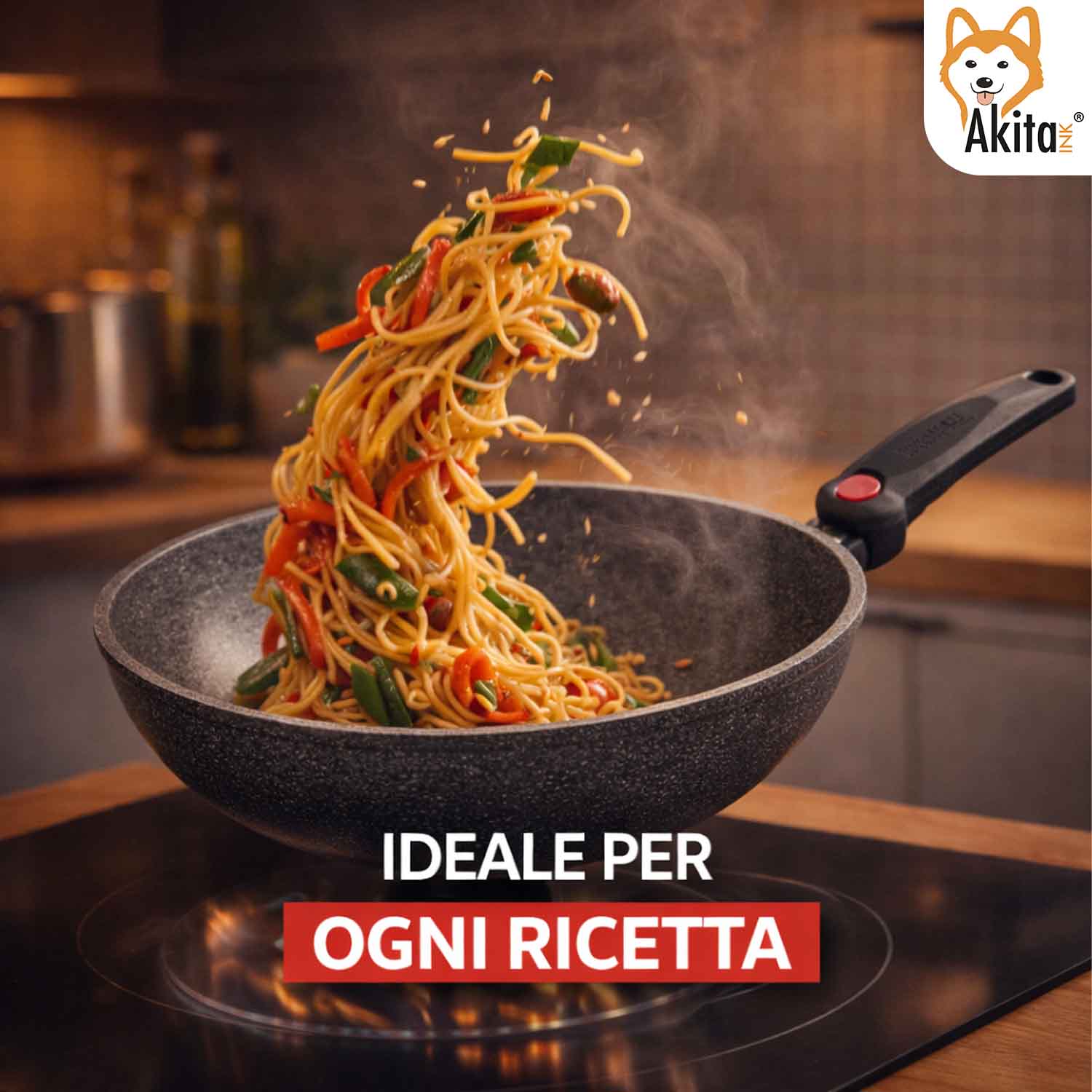 Wok Saltapasta Cuore di Pietra 28 cm Induzione Pieghevole foto 3