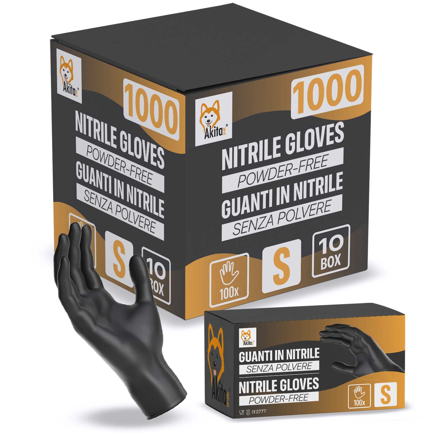 Guanti in nitrile senza polvere per ambiti medici e alimentari 1000 neri tg, s