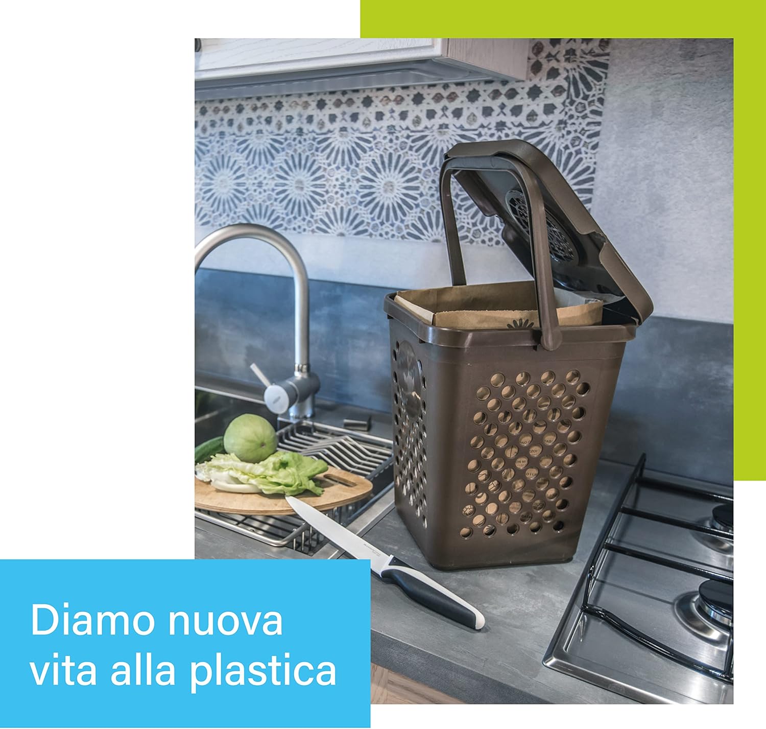 Pattumiera Ecoplast 10L Marrone Riciclata per Differenziata foto 6
