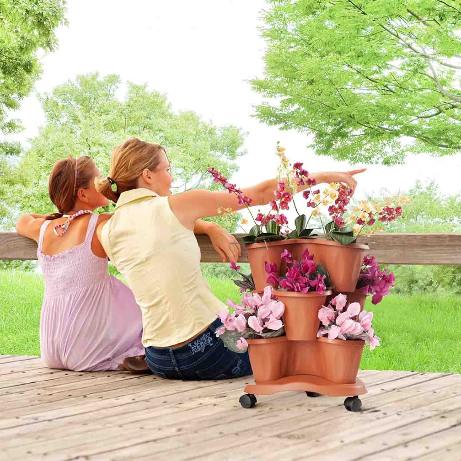 Bama Vaso Trifoglio Terracotta - Set 3 Vasi con Sottovaso foto 6
