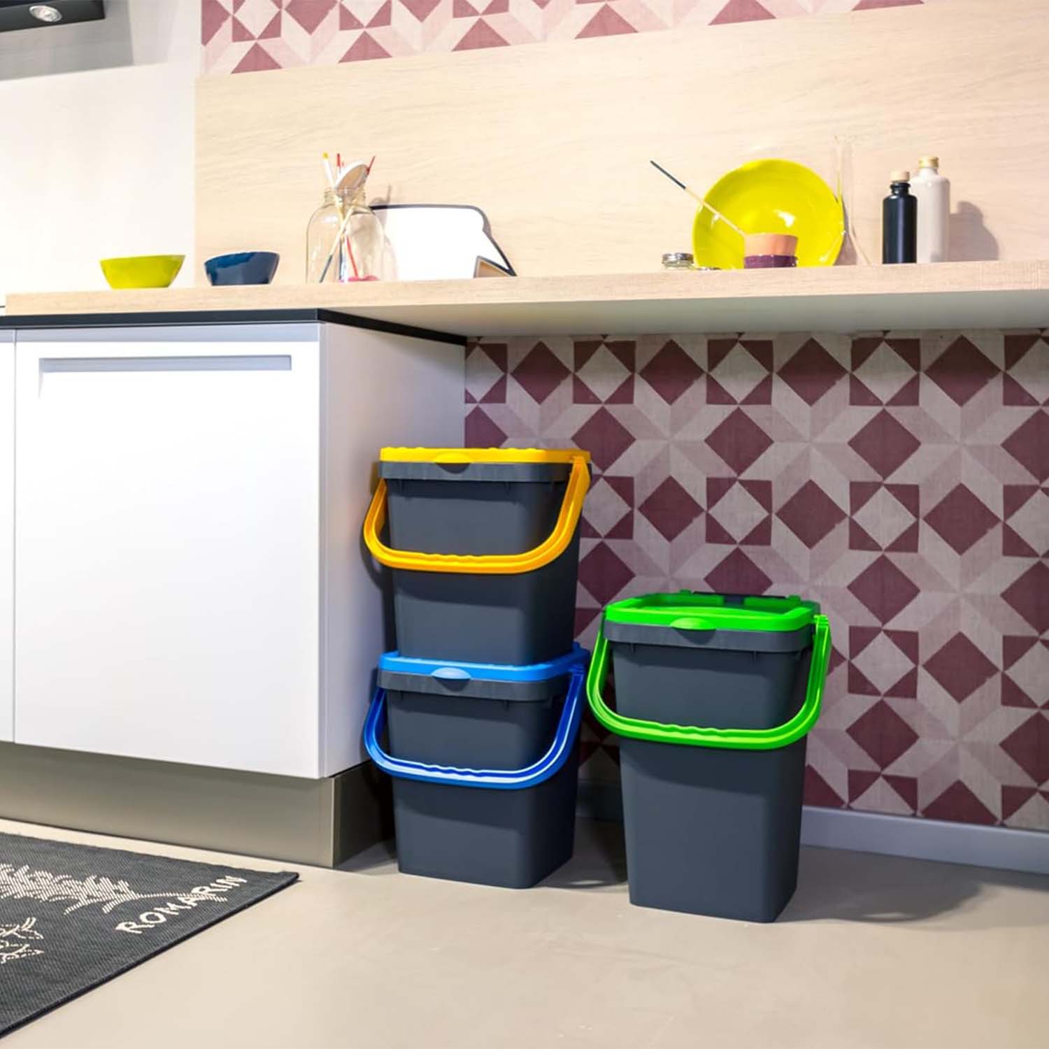 Pattumiere Ecoplast Set 3 x 35L - Riciclabili e Resistenti foto 4