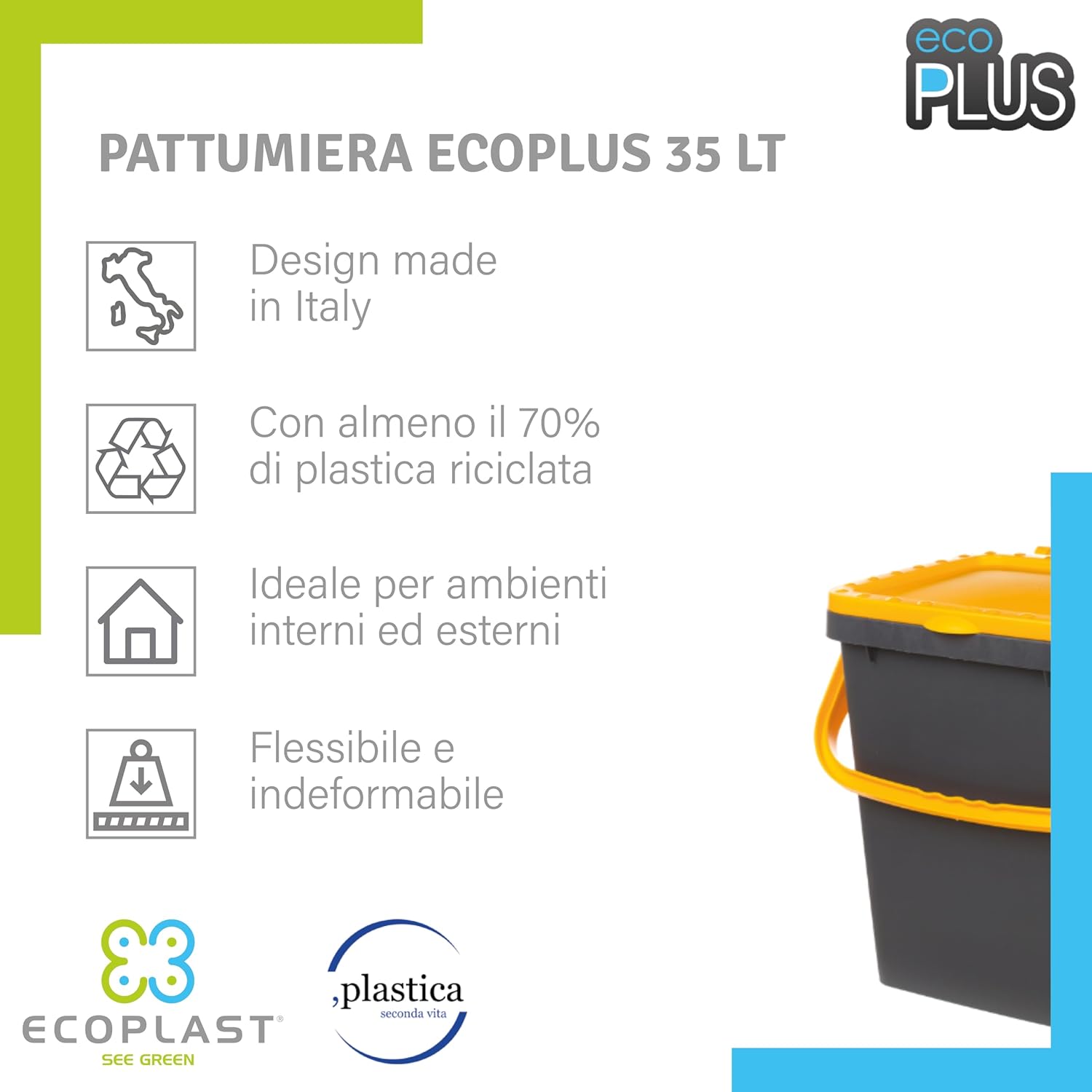 Pattumiere Ecoplast Set 3 x 35L - Riciclabili e Resistenti foto 3
