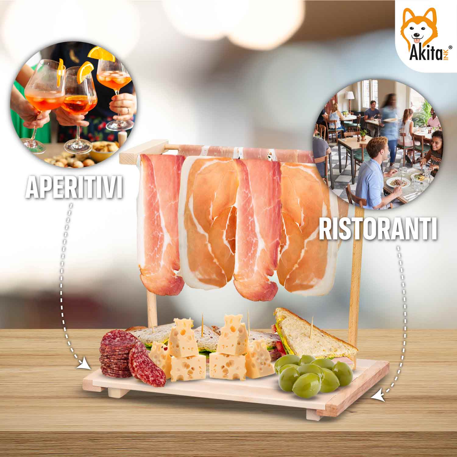 Tagliere per Aperitivo Appendi Prosciutto in Legno di Faggio 40x22.5x31 cm foto 6