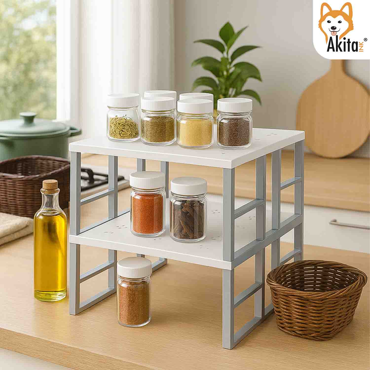 Akitaink Set 4 Scaffali Portaspezie Grandi Metallo Bianco foto 3