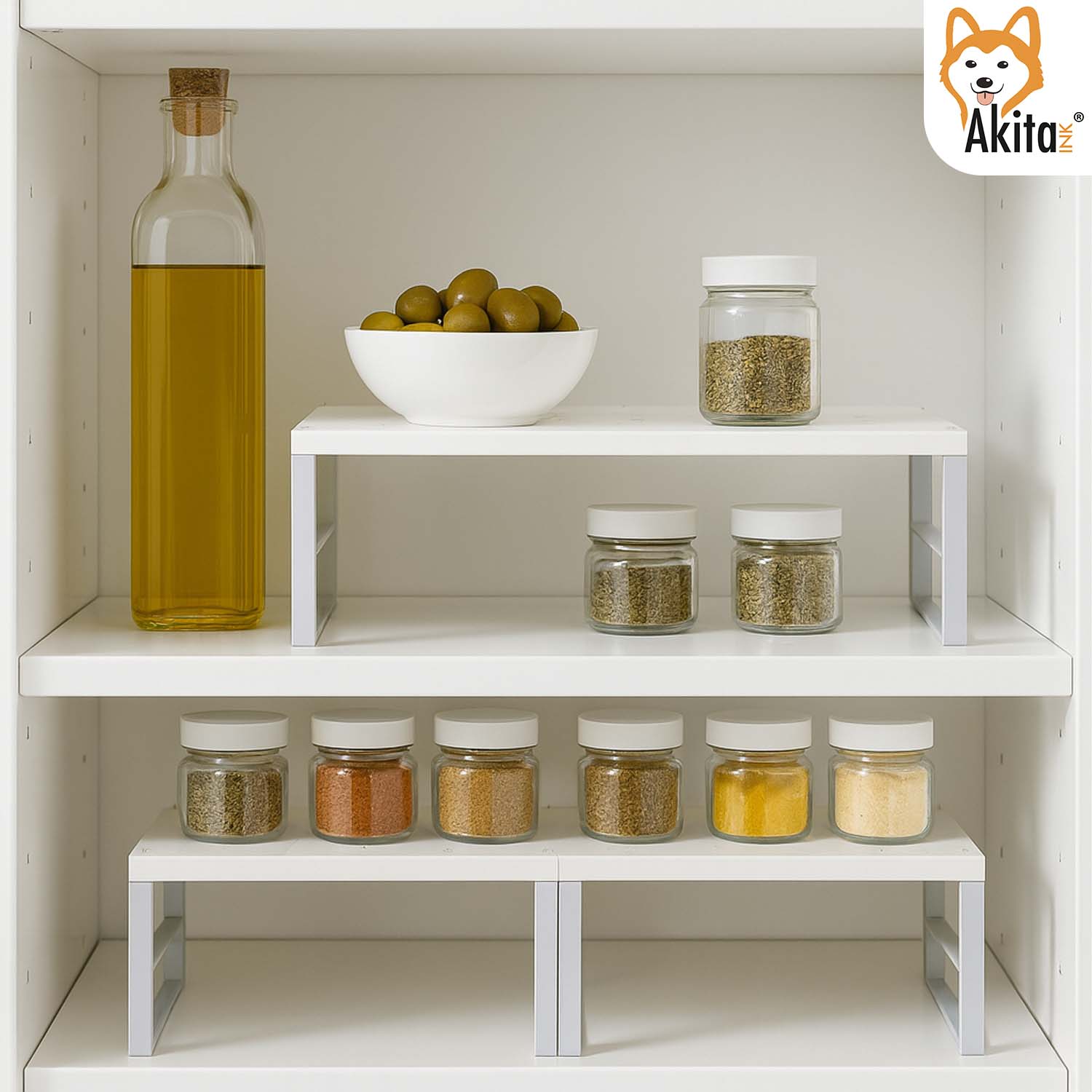 Akitaink Set 4 Scaffali Portaspezie Grandi Metallo Bianco foto 5