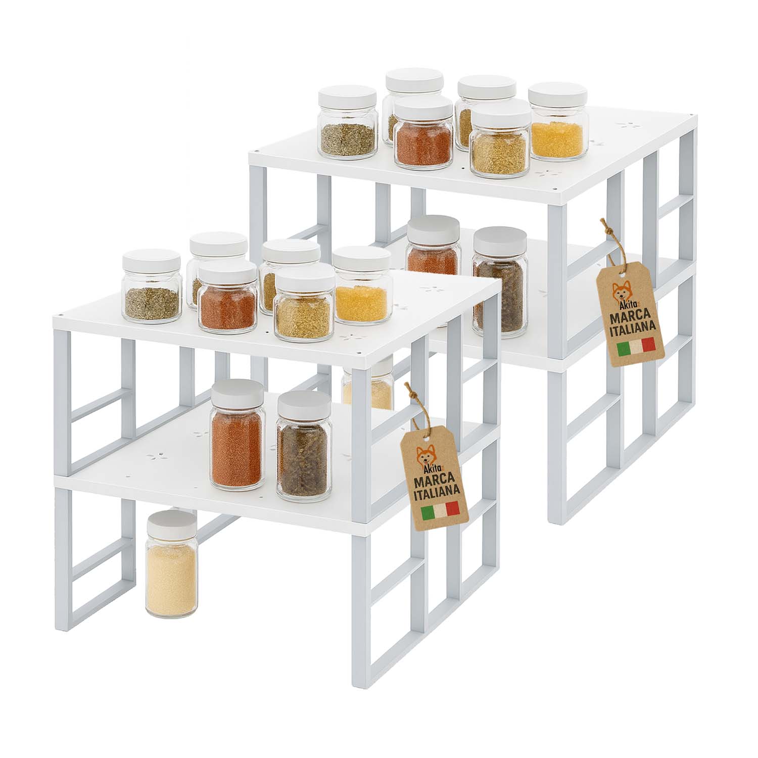 Akitaink set 4 scaffali portaspezie grandi metallo bianco