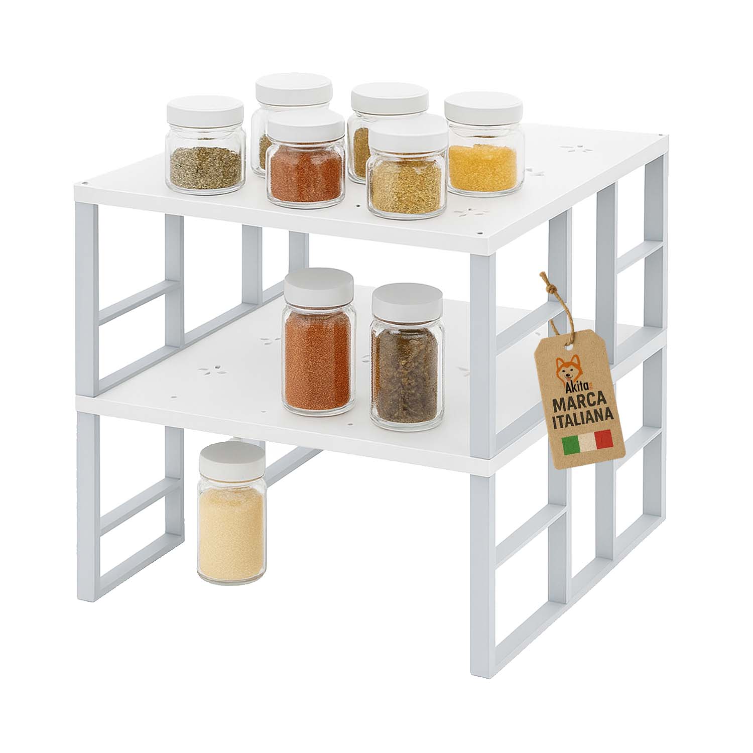 Akitaink set 2 scaffali portaspezie grandi metallo bianco