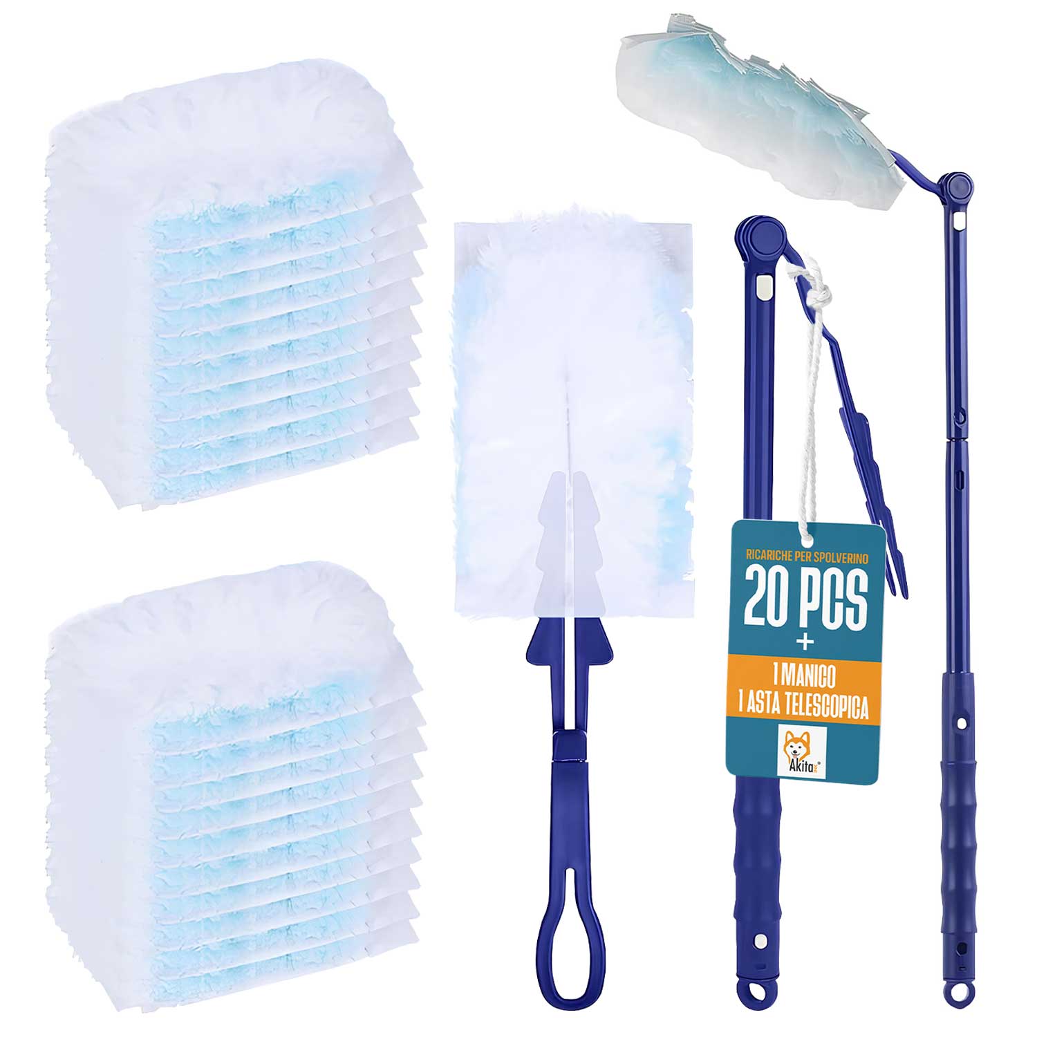 Piumini catturapolvere akitaink - 20 pezzi con manico telescopico