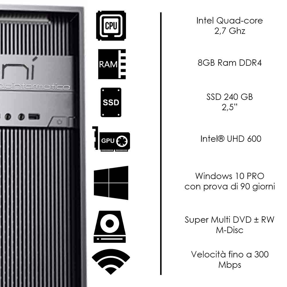 Pc assemblato 3 monitor intel quad-core 8gb ram 240 gb ssd windows 10 wifi hdmi foto 3