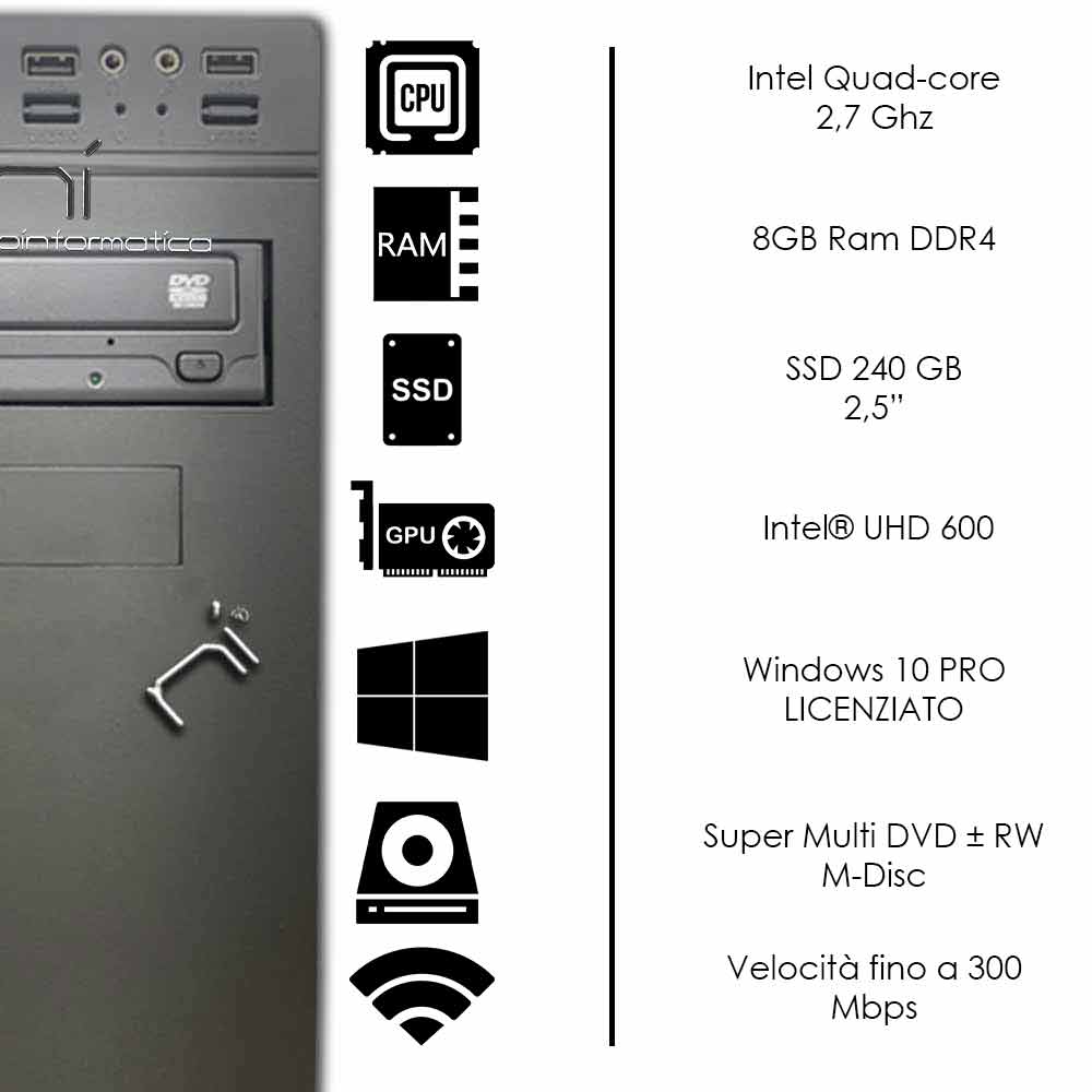 Pc desktop 3 monitor intel quad-core 8gb ram DDR4 240 gb ssd Win10 licenziato foto 3