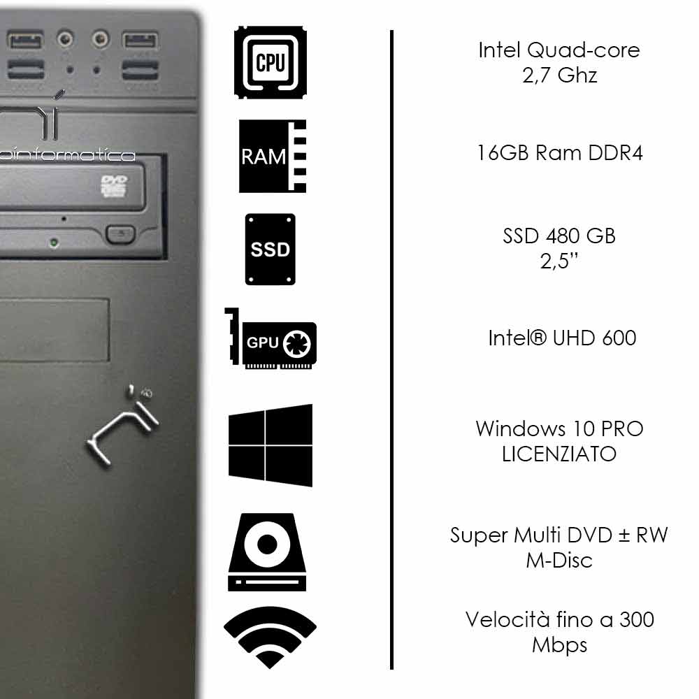 Pc desktop 3 monitor intel QuadCore 16gb ram DDR4 480gb ssd Win10 con licenza foto 3