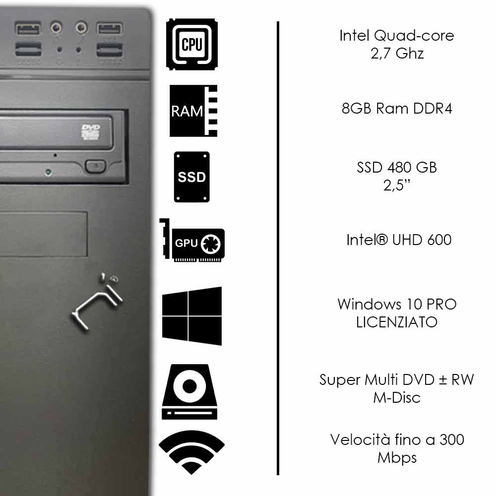 Pc desktop 3 monitor intel quad-core 8gb ram 480 gb ssd windows 10 licenziato foto 3