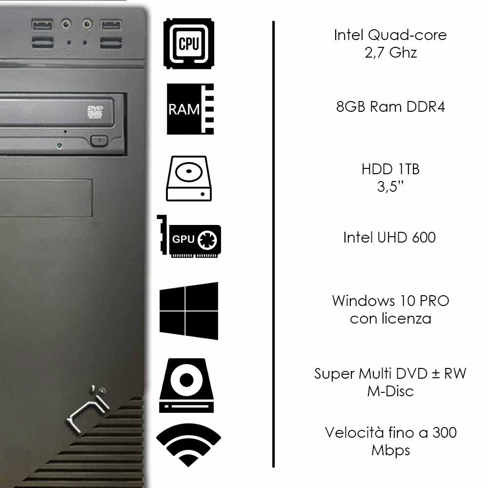 Pc fisso 3 monitor intel quad-core 8gb ram 1 tb hard disk windows 10 licenziato foto 3