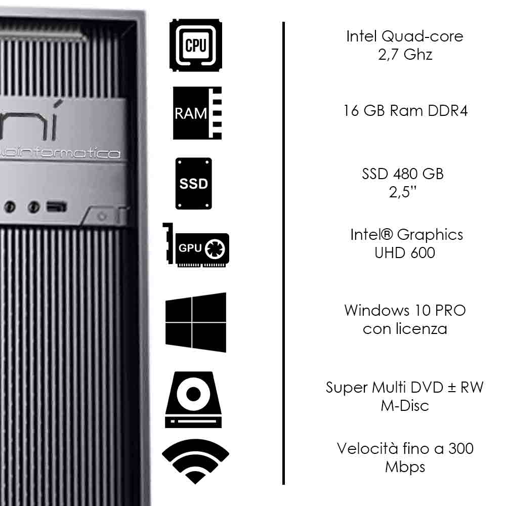 Pc Fisso Windows 10 licenziato Intel quad core 16gb ram DDR4 ssd 480gb WiFi HDMI foto 3