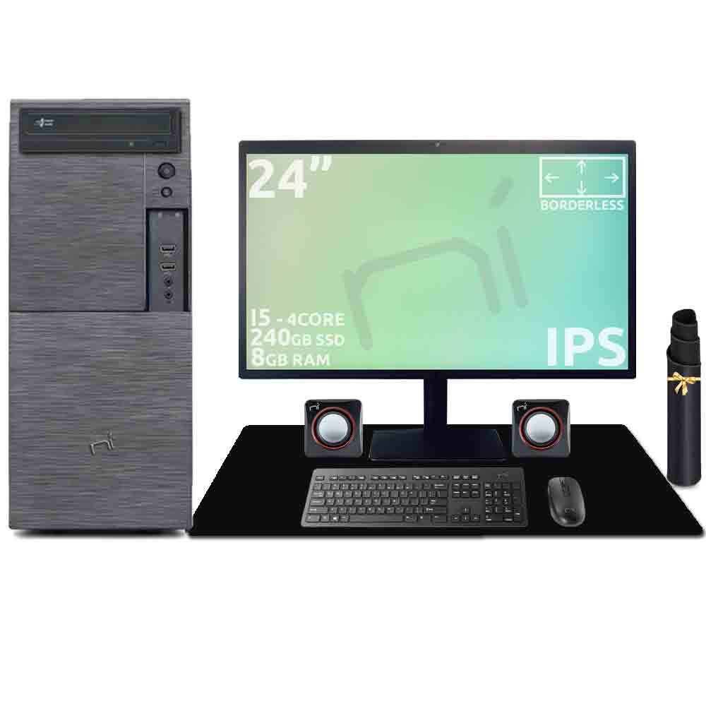 Kit postazione pc fisso windows 10 licenziato intel core i5 4core 8gb ssd 240gb