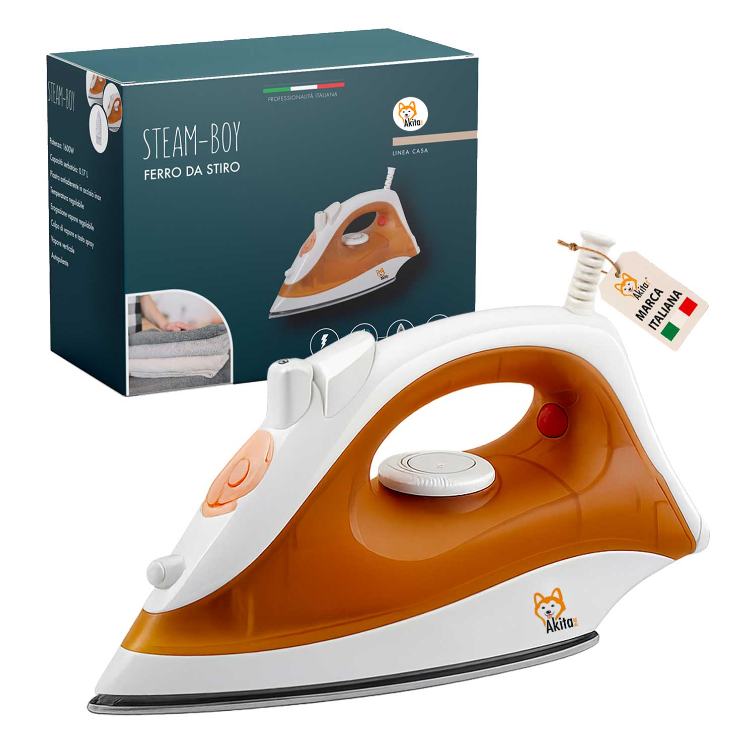 Ferro da stiro akitaink 1600w inox con vapore