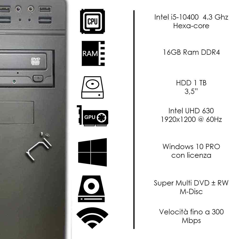 Pc fisso completo Intel i5-10400 hexa-core 16gb ram hard disk 1TB WiFi HDMI foto 3