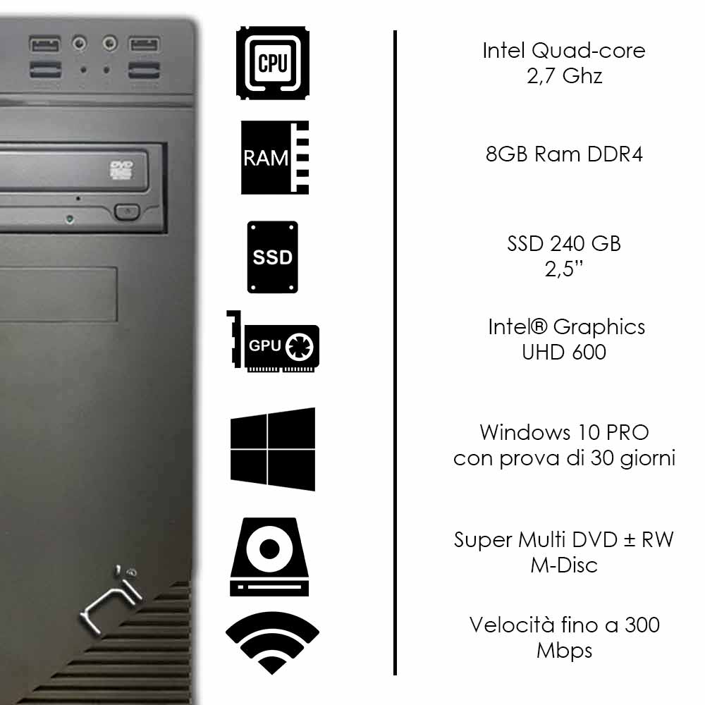 Pc fisso Windows 10 Intel quad core 8gb ram DDR4 ssd 240gb WiFi HDMI foto 3
