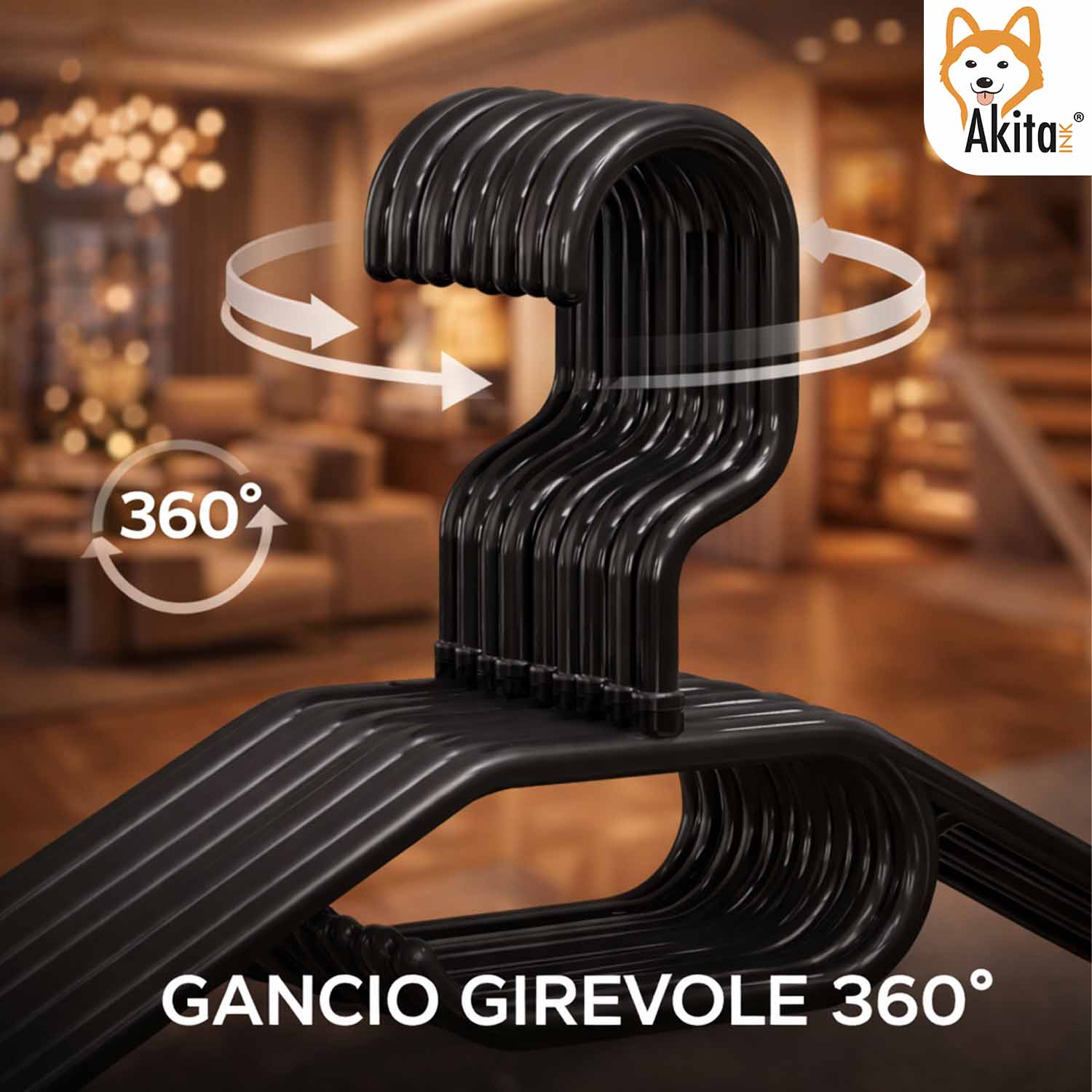 Set 12 Grucce in Plastica Nero Gancio Girevole 360 foto 5