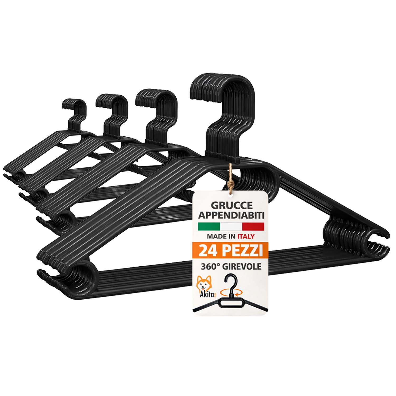 Set 24 Grucce in Plastica Nero Gancio Girevole 360