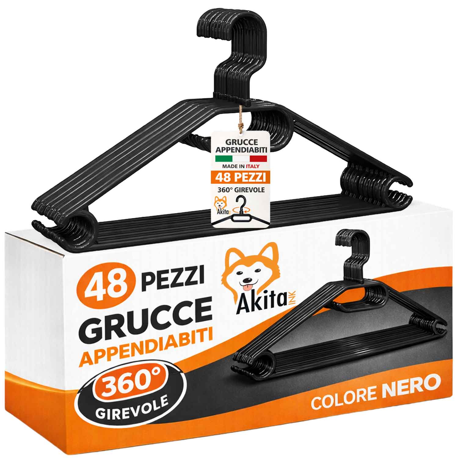 Set 48 Grucce in Plastica Nero Gancio Girevole 360