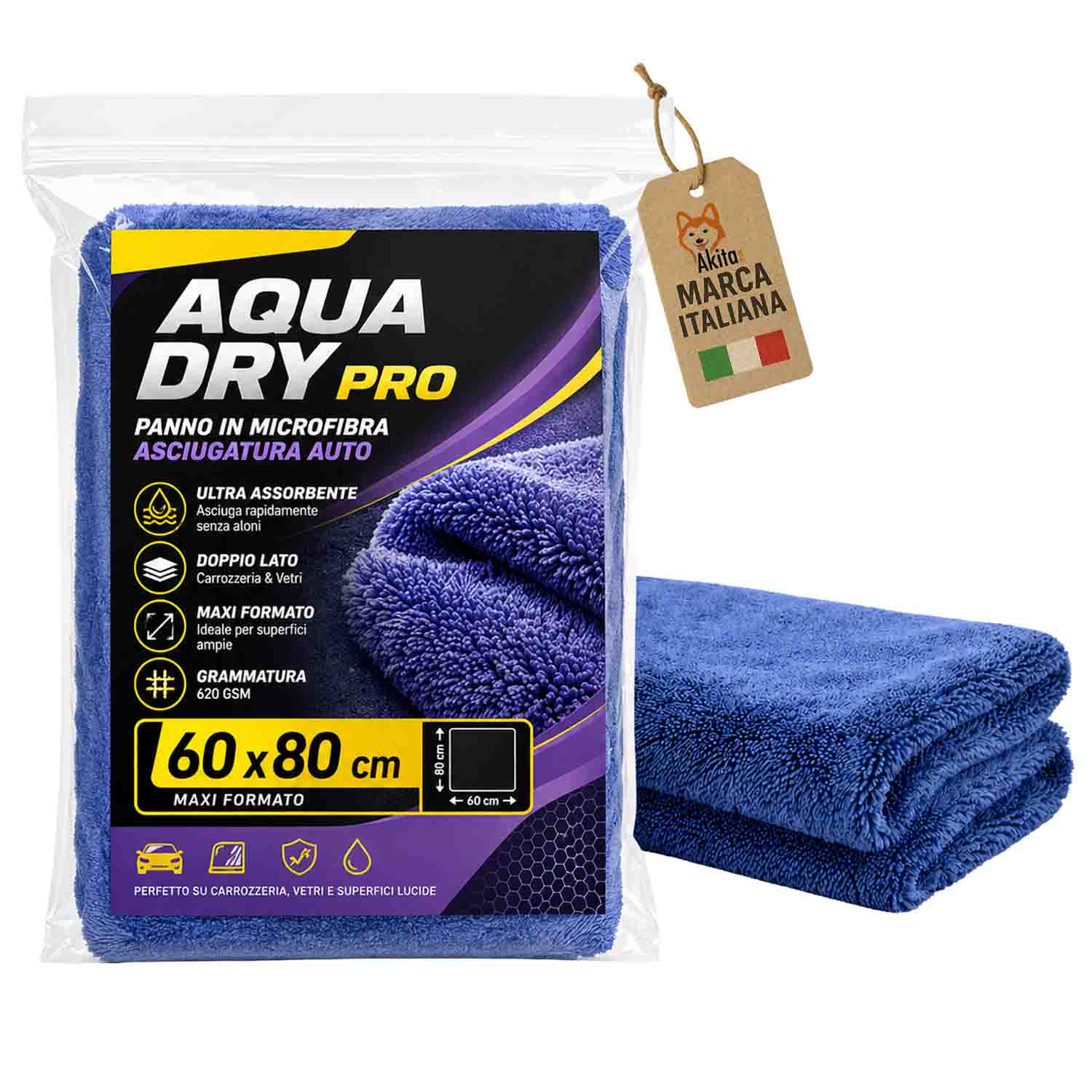 Panno auto microfibra 60x80 cm 620 gsm asciugatura