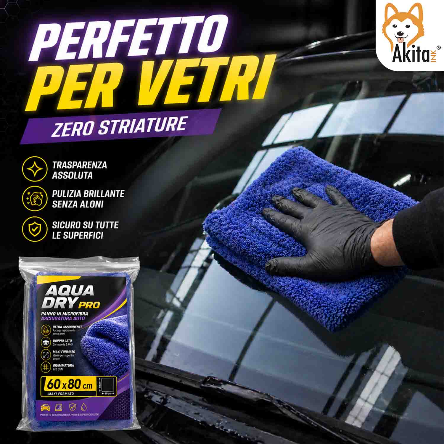 Panno Auto Microfibra 60x80 cm 620 GSM Asciugatura foto 4