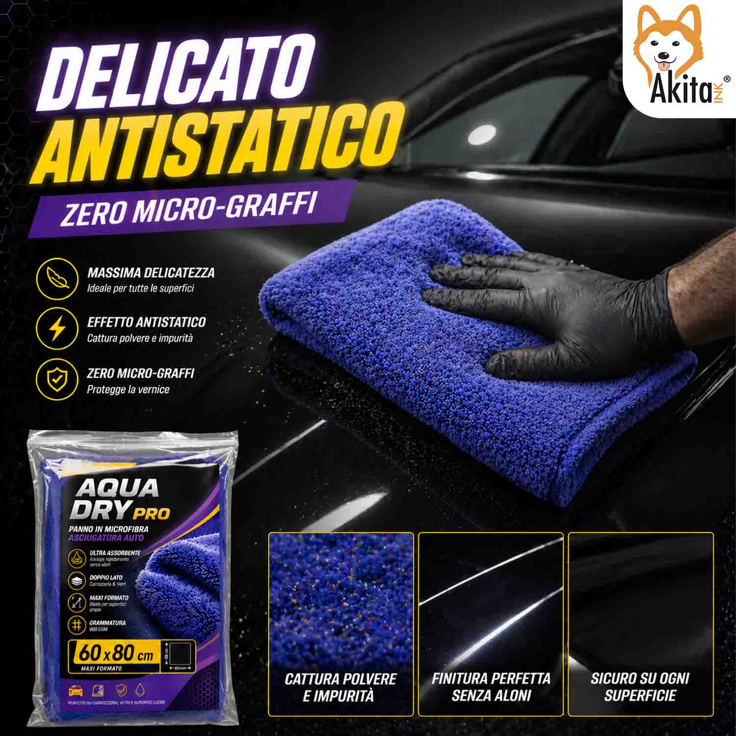 Panno Auto Microfibra 60x80 cm 620 GSM Asciugatura foto 6