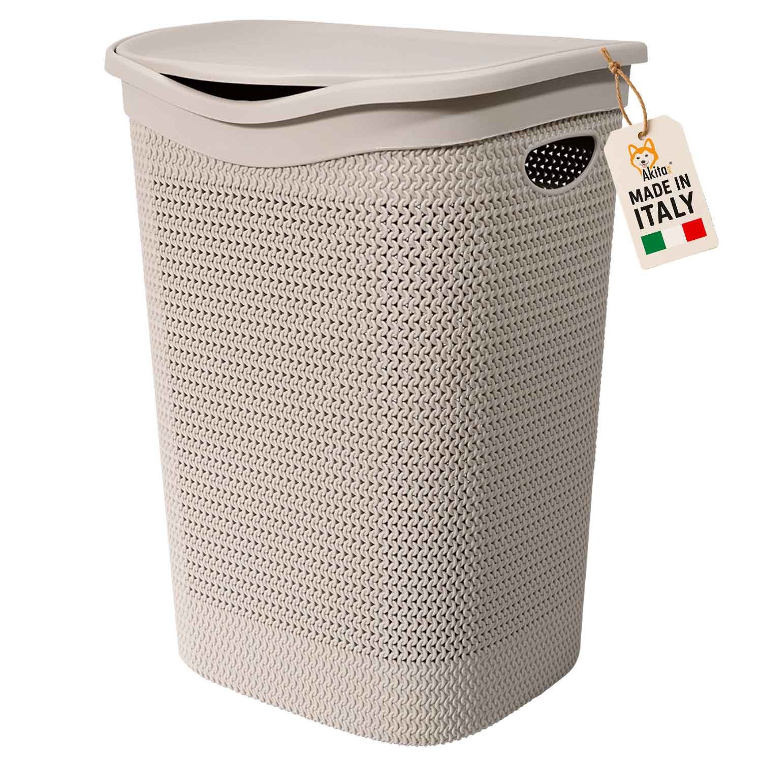 Cesto portabiancheria plastica con coperchio intreccio tortora