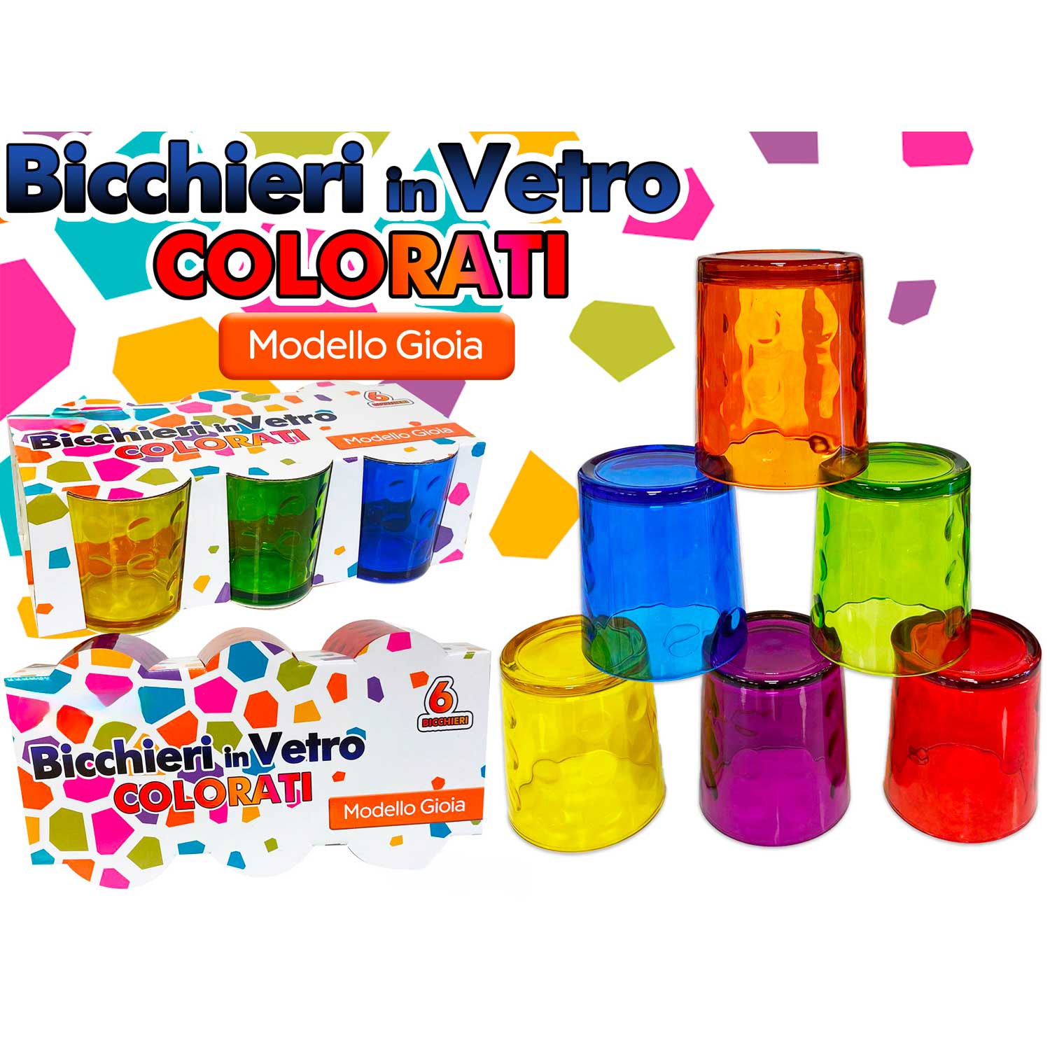 Akitaink Bicchieri acqua vetro colorati Set 6 Bicchieri, 6 pezzi cc 265 ml GIOIA foto 3
