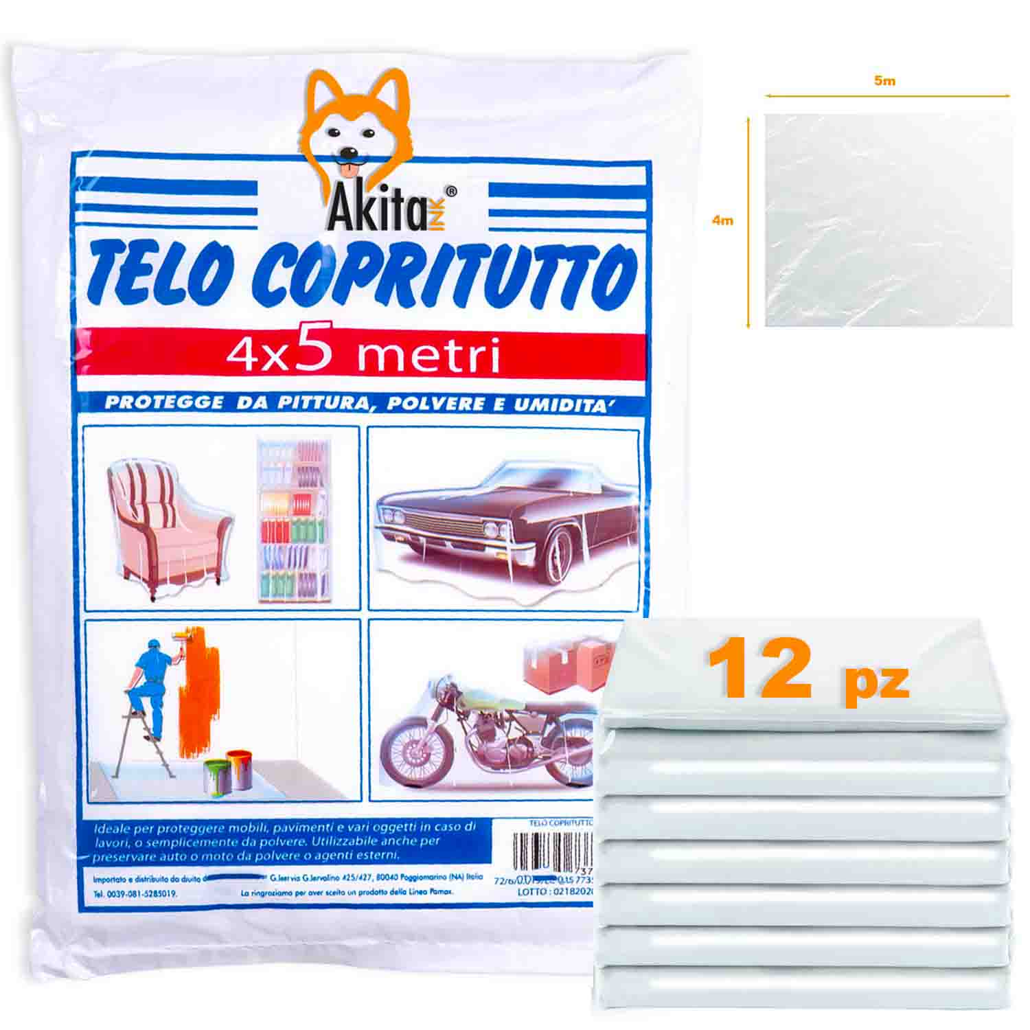 Telo copritutto 12 pz 4x5m akitaink protettivo multiuso