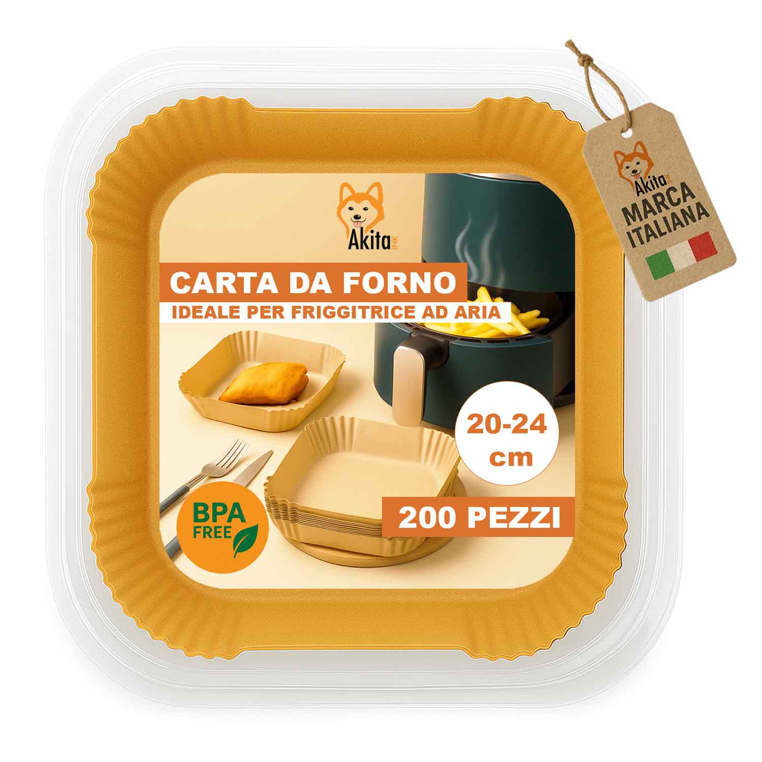 Carta forno friggitrice aria 200 fogli quadrati 20-24cm