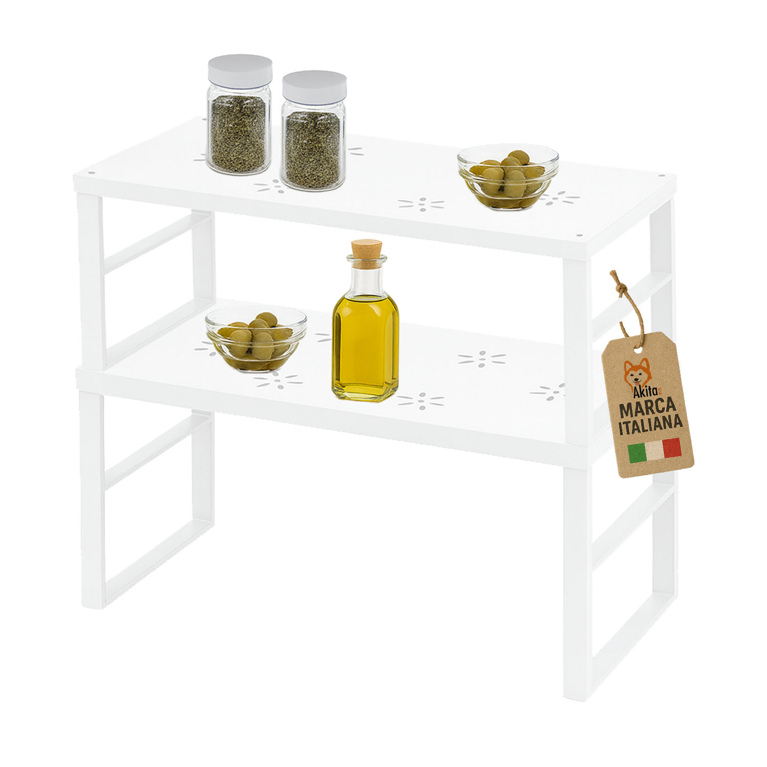 Akitaink set 2 scaffali portaspezie piccoli metallo bianco