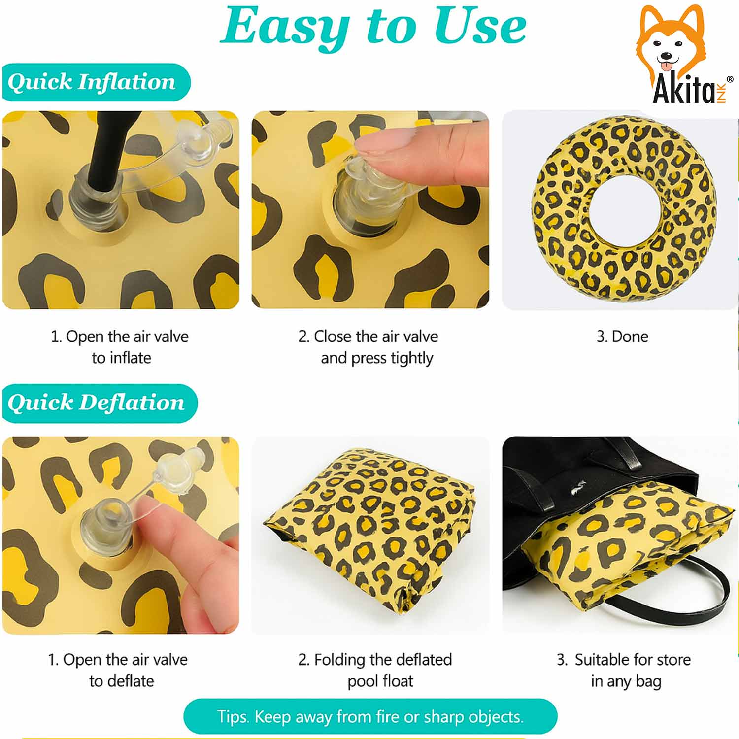 Ciambella salvagente gonfiabile Leopard 107 cm con maniglie foto 4