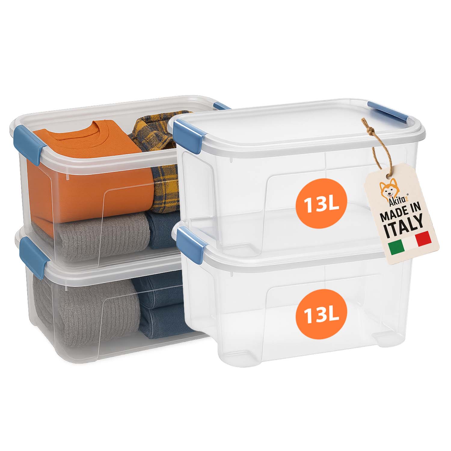 Set 4 contenitori plastica trasparenti akitaink con clip 