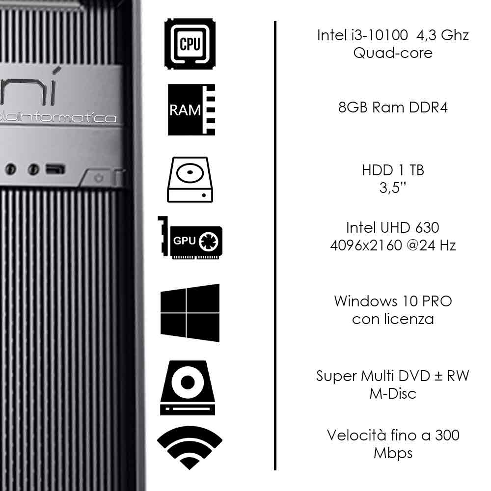 Pc Fisso Intel i3-10100 quad-core 8gb ram hard disk 1tb win 10 pro licenziato foto 3