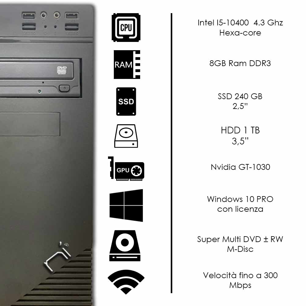 Pc Desktop Intel i5-10400 windows 10 pro nvidia gt1030 8gb ram hdd 1tb ssd 240gb foto 3