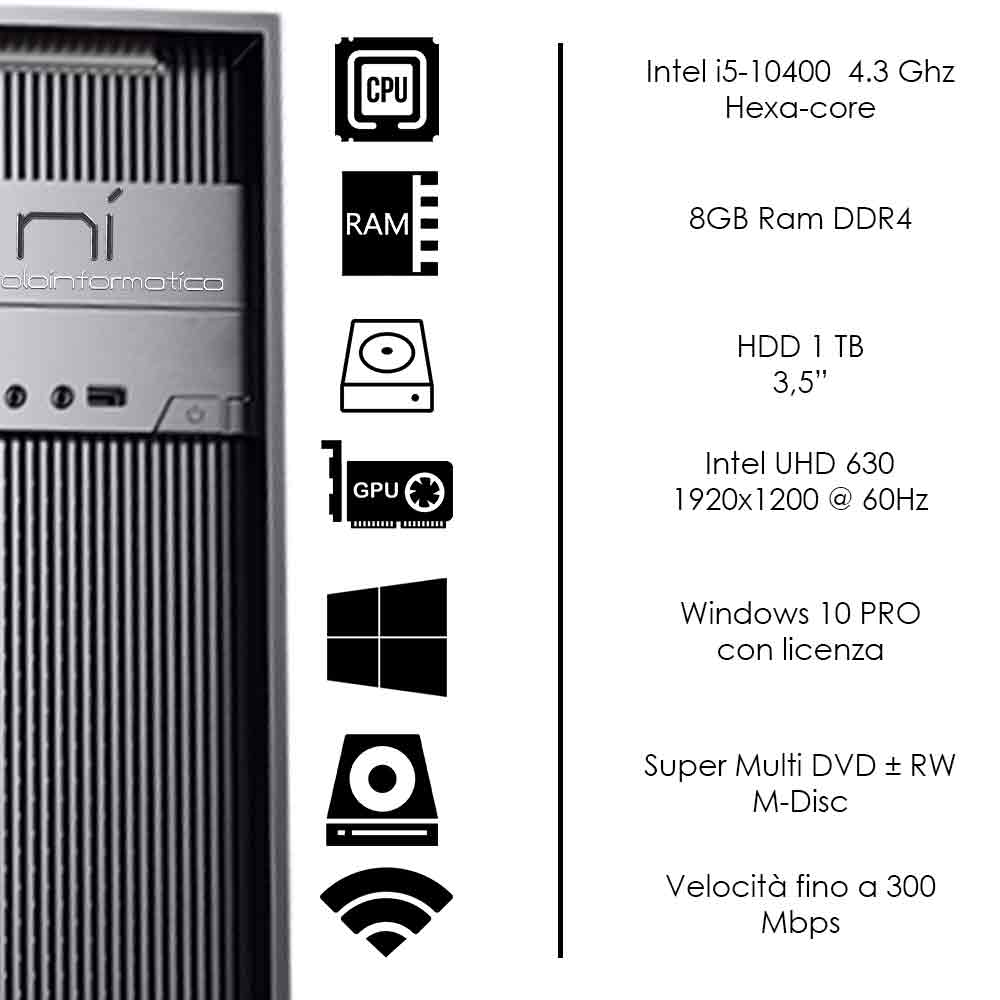 Pc fisso Windows 10 con licenza Intel i5-10400 hexa-core 8gb ram hard disk 1TB foto 3