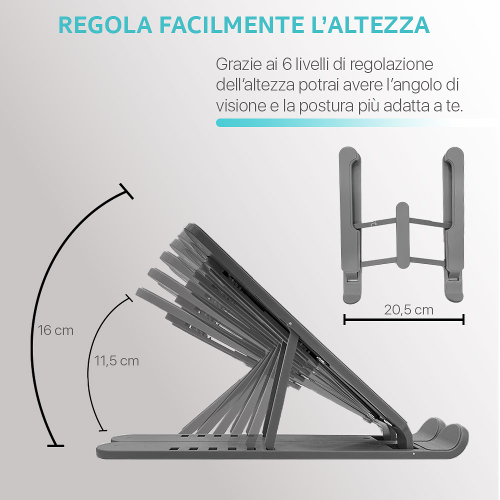 Supporto pc portatile e tablet con 6 livelli regolazione in alluminio foto 5