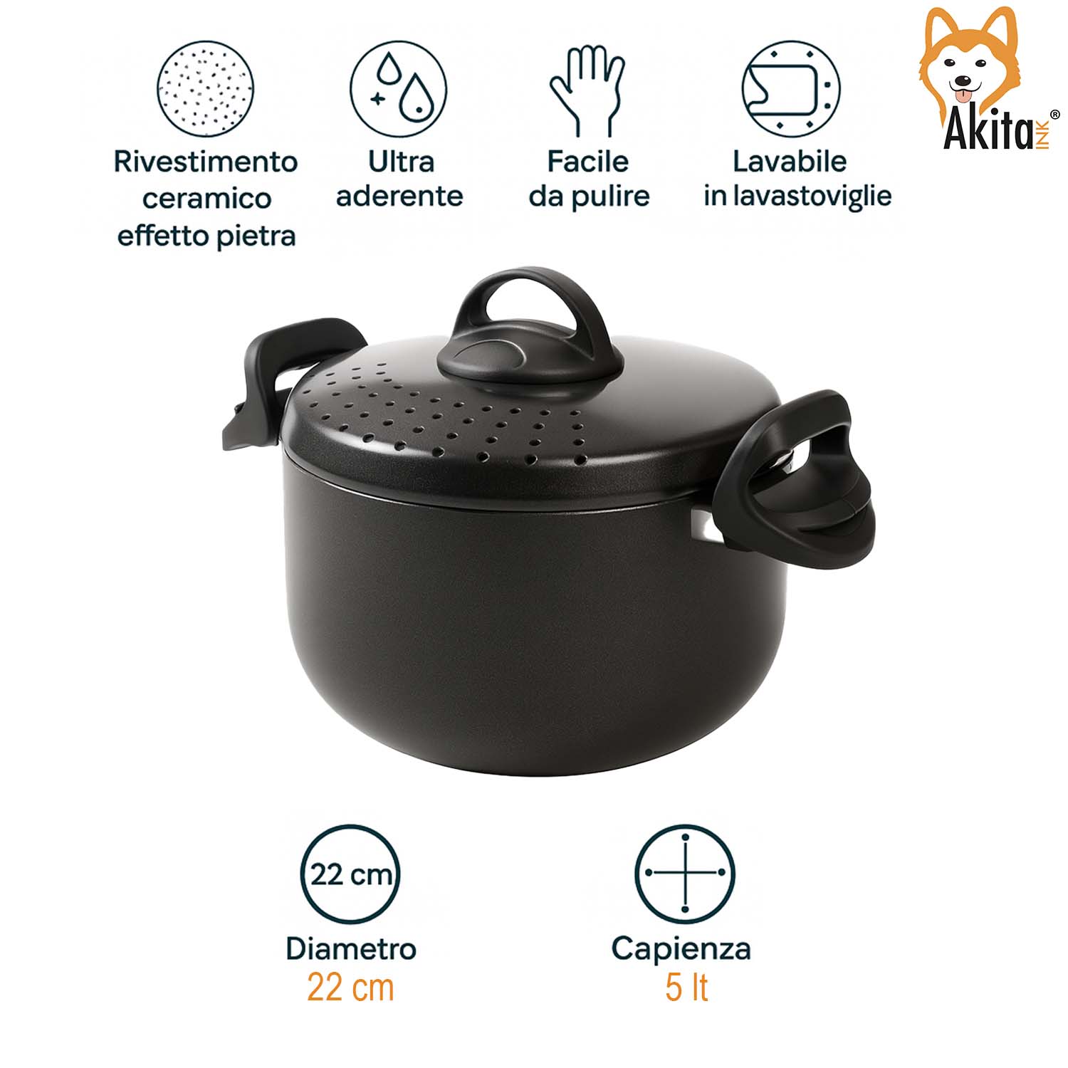 Pentola 22cm 5L Scolapasta Integrato Scoli' Antiaderente foto 5